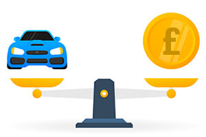 car and coin on scales vector