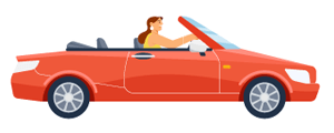 young woman driving red convertible car