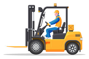 man in hi viz jacket driving a yellow forklift. plant hire.