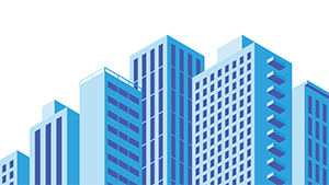 vector image of three tall skyscrapers