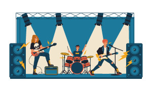 vector image of 3 piece band playing on stage