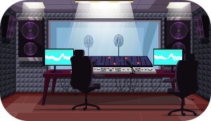 vector image of a recording studio with mixing deck