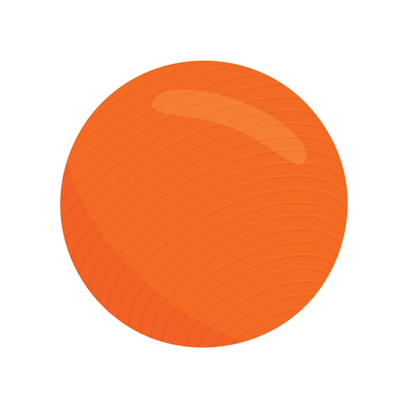 Fit ball, sport equipment. Fitball vector isolated icon. Health aerobic circle. Fitness ball isolated. Orange flat exercise ball