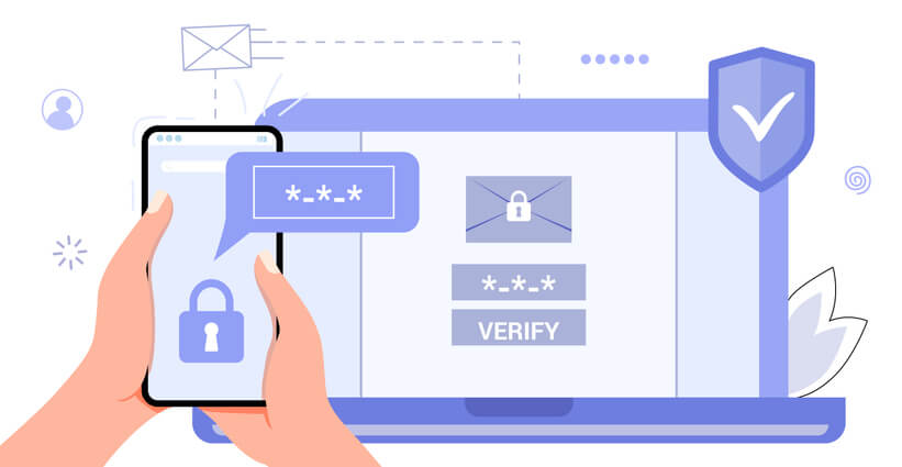 2fa Two factor authentication password secure notice login verification code Notice with code fo sign in Two steps factor verification via laptop and phone Mobile OTP method Vector flat illustration
